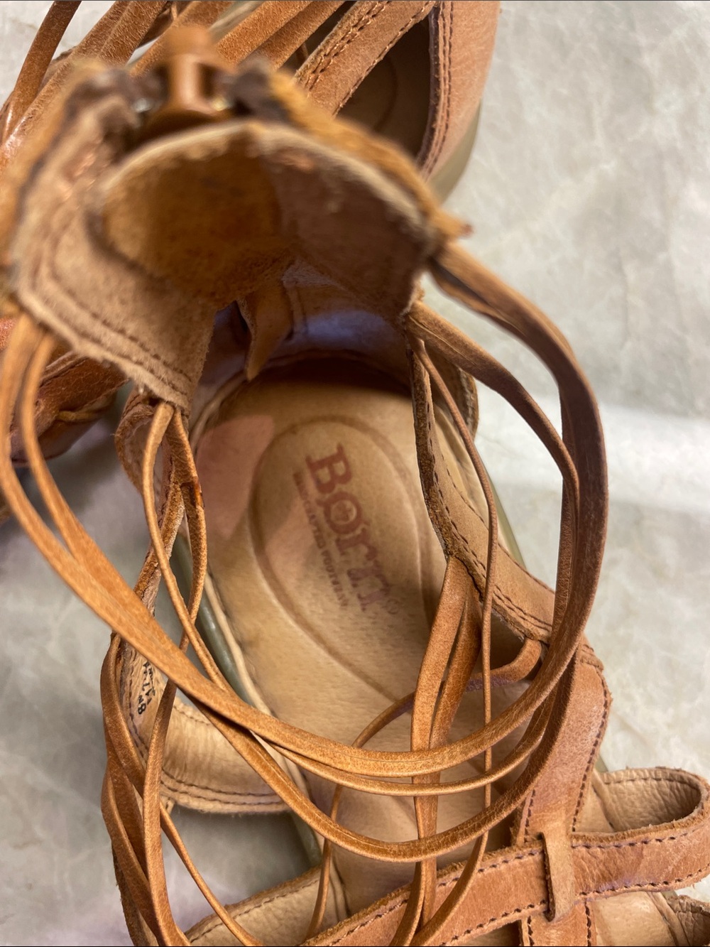 Born Women's Brown Strappy Leather Lace-Up Sandals - Picture 2 of 5